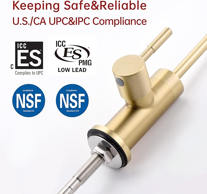 SUMERAIN NSF Certification 100% Lead-Free Kitchen Water Filter Faucet SUS304 Stainless Steel, Brushed Gold Drinking Water Faucet for Kitchen Sink