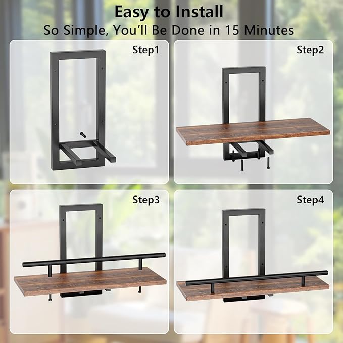 Sbosbo Floating Shelves for Wall to Hold Plants and Small Decor, 15.8 Inch Wall Mounted Shelves Set of 2, Easy to Mount Book Shelf for Bedroom, Living Room, Bathroom, Kitchen, Rustic Brown