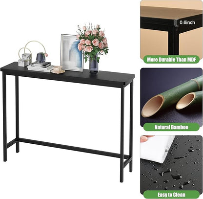 VASMIA Console Table, Entryway Table, Narrow Sofa Table, 39" Bamboo Hallway Table for Entryway, Living Room, Bedroom, Foyer, Black