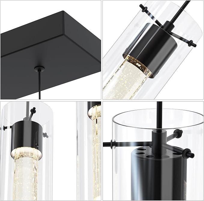 Tawson Alice 4-Light Chandelier Pendant Ceiling Light, Integrated Led and Bubble Glass, for Kitchen Island, Hallway, Entryway, Passway, Dining Room, Bedroom, Balcony Living Room (Black)