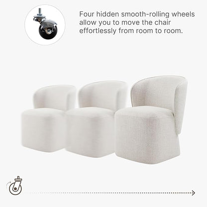 KISLOT Upholstered Dining Chairs with Wheels, No Assembly Stain Resistant Fabric Modern Barrel Armchair with Casters, Dining Room Chairs for Kitchen Living Room Bedroom, Linen, Set of 1