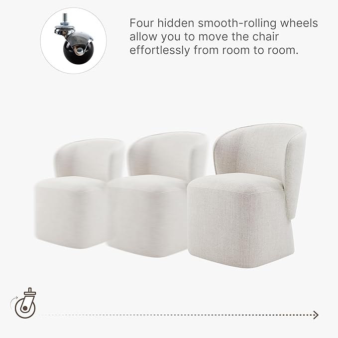 KISLOT Upholstered Dining Chairs with Wheels, No Assembly Stain Resistant Fabric Modern Barrel Armchair with Casters, Dining Room Chairs for Kitchen Living Room Bedroom, Linen, Set of 4