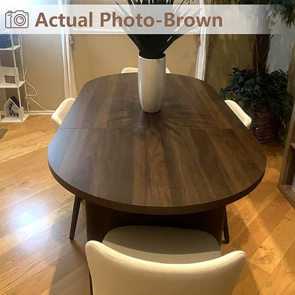 GarveeHome Oval Dining Table for 6-8 People, Long Large Kitchen Table with Thick Sturdy Wooden Base, Farmhouse Dining Room Table for for Kitchen, Living Room, Office (70.87" Long,Brown)