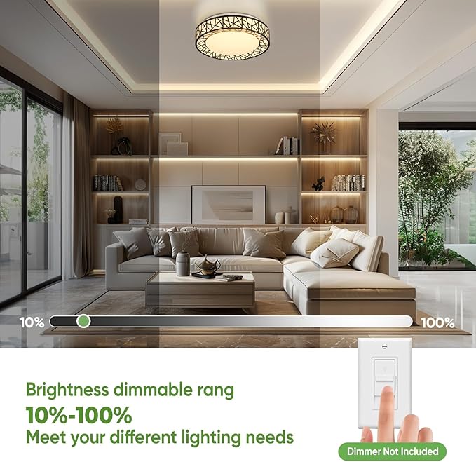 Lightania 20 Inch Flush Mount Ceiling Light, Modern Black LED Ceiling Light Fixture, 42W 4000LM 2700-6500K Adjustable, Dimmable Ceiling Lights for Bedroom, Kitchen, Hallway, Bathroom, ETL Listed