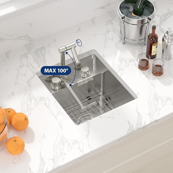 Sarlai Outdoor Sink, 15x17 Inch Undermount Kitchen Sink Workstation with Foldable Faucet Bar Prep Single Bowl Kitchen Sinks 16 Gauge Stainless Steel Sinks with Cover,BBQ Sink Outside