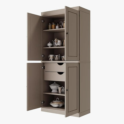 Palace Imports Solid Wood Kitchen Pantry Cabinet - 71.5" H x 32" W, Tall Storage Cupboard - Beige, Adjustable Shelves & 2-Drawer Kit for Living Space, 100% Renewable Eco-Friendly Wood, Made in Brazil