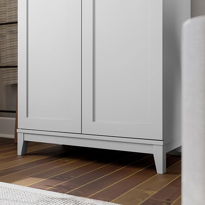 Prepac Yaletown 72" Tall Storage Cabinet with Wood Legs, Pantry Cabinet with 3 Adjustable Shelves, Bathroom, Kitchen and Home Organization in White, 16" D x 32" W x 72" H