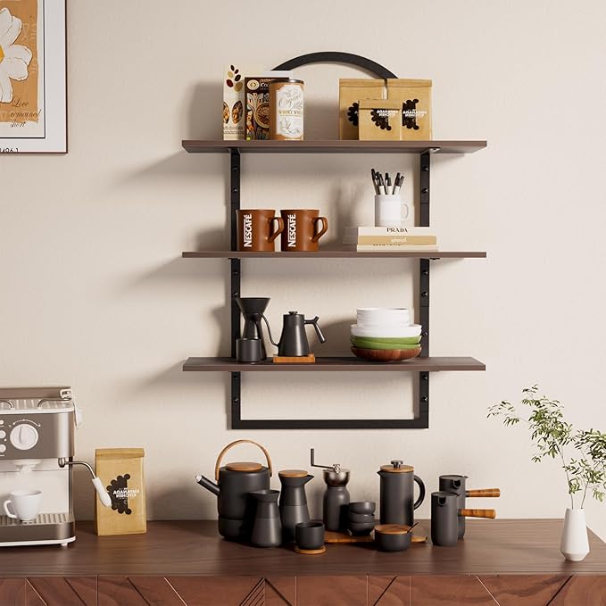 Floating Shelf for Wall - 3 Tier 24"x 31.5" Shelves for Room Wall for Bathroom, Bedroom, Toilet, Kitchen, Living Room, Office, Rustic Brown