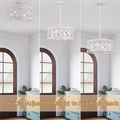 Bargeni Farmhouse Chandelier,15 inch Rustic Ceiling Light Fixture,Antique White Finish,4-Light Dining Room Light Fixture for Kitchen Island,Bedroom,Entryway,Foyer