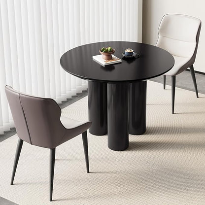 Miuuod 39.37" Black Round Dining Table Set, Mid Century Modern Round Dining Table for 4-6 Person for Kitchen Dining Room,Steel Legs, Coffee Table for Living Room,Office (1 Table with 2 Chairs)