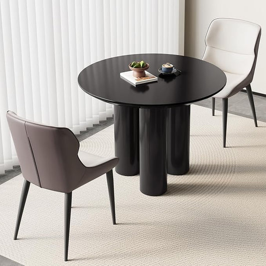 Miuuod 39.37" Black Round Dining Table Set, Mid Century Modern Round Dining Table for 4-6 Person for Kitchen Dining Room,Steel Legs, Coffee Table for Living Room,Office (1 Table with 2 Chairs)