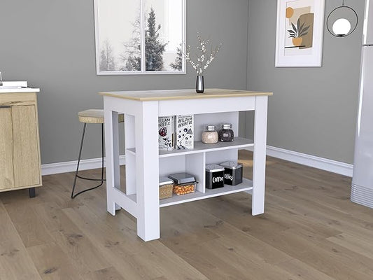 Modern Dining Table Expandable with Shelves Kitchen Island Counter Console Sturdy Stable Easy Clean Luxury,White