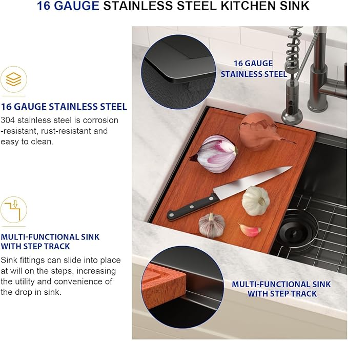 Dcolora 23 Inch Black Kitchen Sink Undermount Wet Bar Sink Workstation Single Bowl Stainless Steel Nano PVD Coating Small Kitchen Sinks, #DC-UW256723