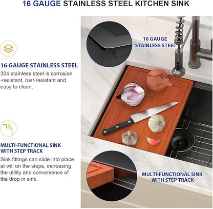Dcolora 23 Inch Black Kitchen Sink Undermount Wet Bar Sink Workstation Single Bowl Stainless Steel Nano PVD Coating Small Kitchen Sinks, #DC-UW256723