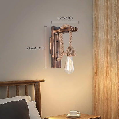 11.4" Height Wall Lamp Wood Wall Sconce Lighting Fixture Farmhouse Wall Lights Rustic Wall Mount Lamp with Wood Shelf Bracket Porch Lights Indoor Lighting for Bedroom, Living Room, Porch