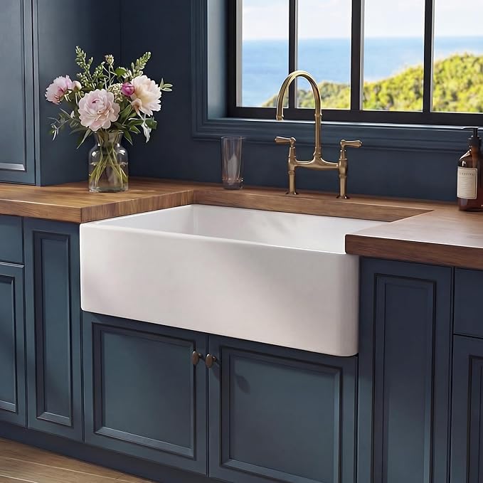 Miuara Farmhouse Sink 30 Inch - White Apron Front Undermount Kitchen Sink Reversible 30"x18"x10", Farm House Style Single Bowl, Heavy Duty Solid Fireclay, Glossy White, for Kitchen