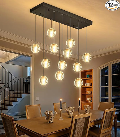 HAIXIANG Rectangular Chandelier with LED Light Bulbs Bubble Crystal Glam Chandeliers for Dining Room High Ceiling Pendant Lighting Fixtures Interior Living Room Lighting Black