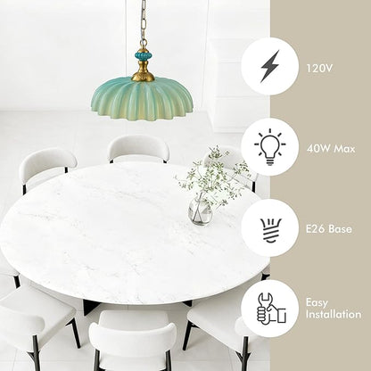 FTL Vintage Flower Green Milk Glass Chandelier Floral Glass Pendant Lights Kitchen Island Modern Farmhouse Hanging Ceiling Light Fixtures Over Table for Dinning Room Living Room Entryway