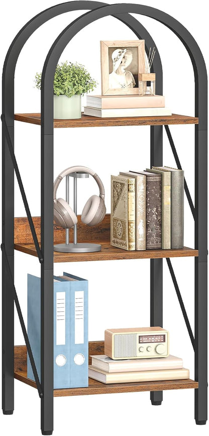 HOOBRO Bookshelf, 3-Tier Bookshelf Arched Display Racks, Industrial Bookcase with Metal Frame, Book Shelf Storage Organizer for Living Room, Office, Bedroom, Rustic Brow and Black BF423SJ01