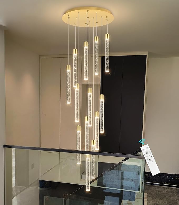 13-Light Long Large Modern Led Crystal Chandeliers Modern Spiral Chandeliers High Ceilings Chandelier for Staircase Foyer Gold