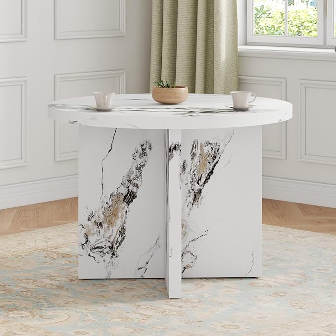 42" Solid MDF Island Table, Rustic Dining Table with Multi-Purpose, Farmhouse Dining Table with Modern Style for 4-6 Person Dining, White