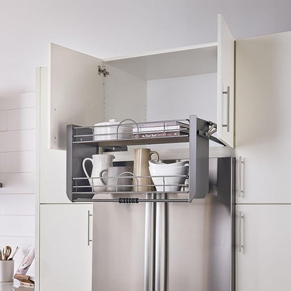 Rev-A-Shelf 36" Pull Down Heavy Duty Shelf Organizer for Tall Kitchen/Bathroom Cabinets, Dual Tier Wall Mounted Pantry Storage, Chrome, 5PD-36FOG