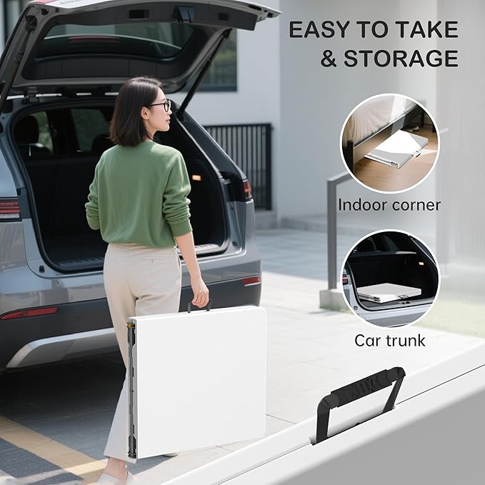 Folding Table 6 Foot for Indoor Outdoor, Portable Heavy Duty Fold-in-Half Utility Plastic Foldable Dining Table with Carrying Handle for Picnic, Camping and Party, White