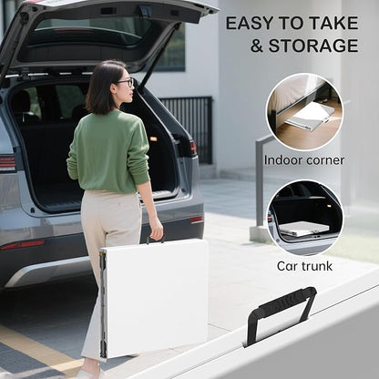 Folding Table 6 Foot for Indoor Outdoor, Portable Heavy Duty Fold-in-Half Utility Plastic Foldable Dining Table with Carrying Handle for Picnic, Camping and Party, White