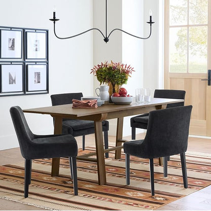 COLAMY Modern Dining Chairs Set of 4, Upholstered Corduroy Accent Side Leisure Chairs with Mid Back and Wood Legs for Living Room/Dining Room-Black