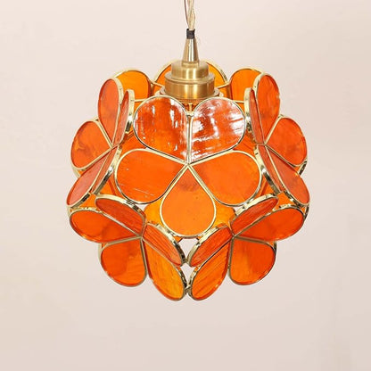 Bieye L10966 Petals Tiffany Style Stained Glass Ceiling Pendant Light with 8-inch Wide Lampshade (Orange Translucent, 8" Cherry Blossom)