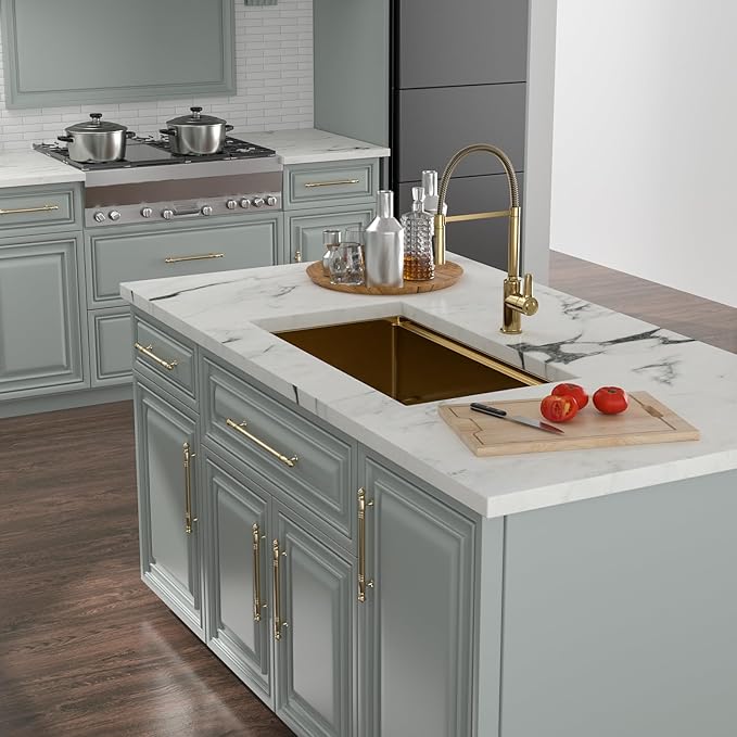 33 Gold Kitchen Sink - Kichae 33"x19" Gold Undermount Kitchen Sink Stainless Steel 16 Gauge Ledge Workstation Single Bowl Deep Round Corner Handmade Basin For Luxury Kitchens