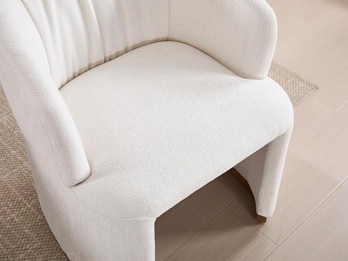 Barrel Dining Chairs Set of 3 - Accent Armchairs with Upholstered Curved Backrest, Modern Chenille Side Chairs for Dining Room/Living Room/Kitchen Island, Beige