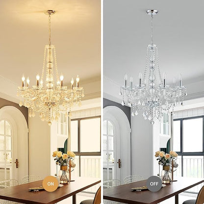 WUZUPS 8-Light Crystal Candle Chandelier Pendant Ceiling Light Modern Lighting Fixture for Bedroom Hallway Bar Kitchen Bathroom, H 35.4" W 27.6", E12 Base, Chrome