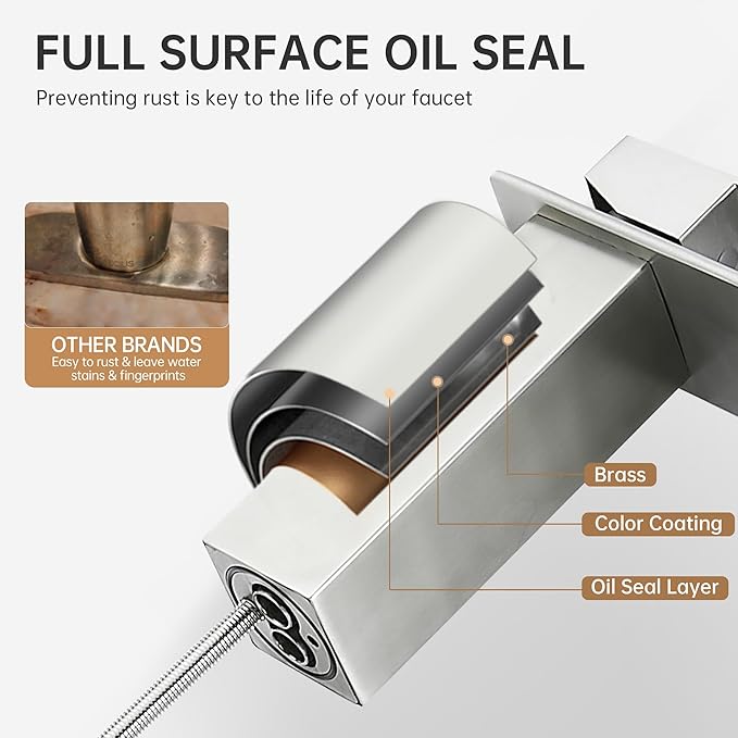 Fransiton Tall Vessel Sink Faucet Brushed Nickel Faucet for Bathroom Sink Tall Waterfall Bathroom Faucet Single Handle 1 or 3 Hole Wash with Pop-up Drain
