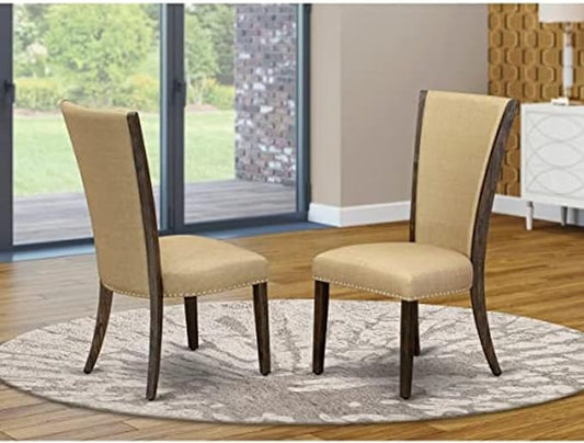 East West Furniture VEP7T03 Verona Parson Dining Chairs - Nailhead Trim Brown Linen Fabric Upholstered Chairs, Set of 2, Jacobean