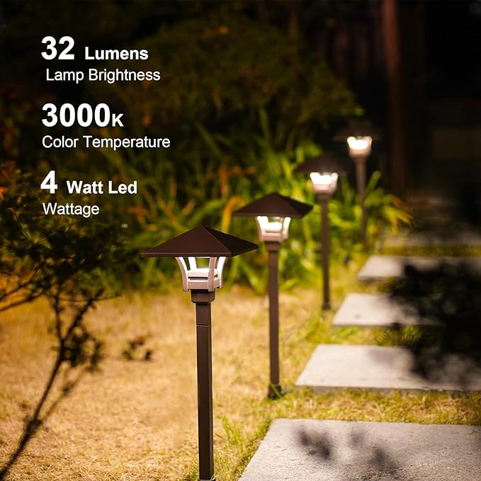 GOODSMANN Landscape Lighting Low Voltage Landscape Path Lights Oil Rubbed Bronze 8PK Path Lights Low Voltage 4W LED 32 Lumen 3000K Warm White with Cable Connectors