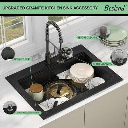 30 Granite Composite Kitchen Sink - Beslend 30x22 Drop In Black Kitchen Sink with High Pressure Glass Rinser, Granite Composite Worksation Black Sinks Easy Clean Quartz Basin for Kitchen Remodel