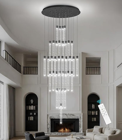 35-Light Long Large Modern Led Crystal Chandeliers Modern Spiral Chandeliers High Ceilings Chandelier for Staircase Foyer Black