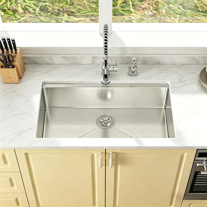 Undermount Kitchen Sink - 33 inch Undermount Kitchen Sink 16 Gauge Stainless Steel Sinks with Round Corner Handmade Single Bowl Under Counter Basin for Kitchens, 33"x19"x9"