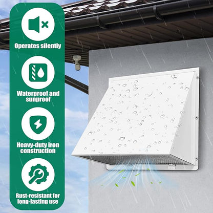 White 10 Inch Hooded Wall Vent with Screen and Damper Exterior Exhaust Vent Cover Cap