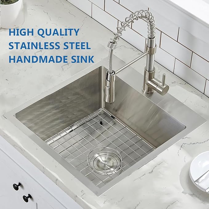 18 Inch Drop In Bar Sink, 18 x 18 Stainless Steel Single Bowl Top Mount Drop In Bar Wet Prep RV Outdoor Kitchen Sink, 16 Gauge Brushed Nickel