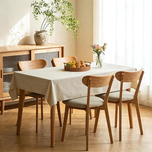 Dining Chairs Set of 4, Solid Oak Wood Frame with Pear White Thick Upholstered Seat, Mid-Century Modern Curved Backrest, Heavy Duty 400 lb Capacity Padded Chairs for Dining Room & Breakfast Nook