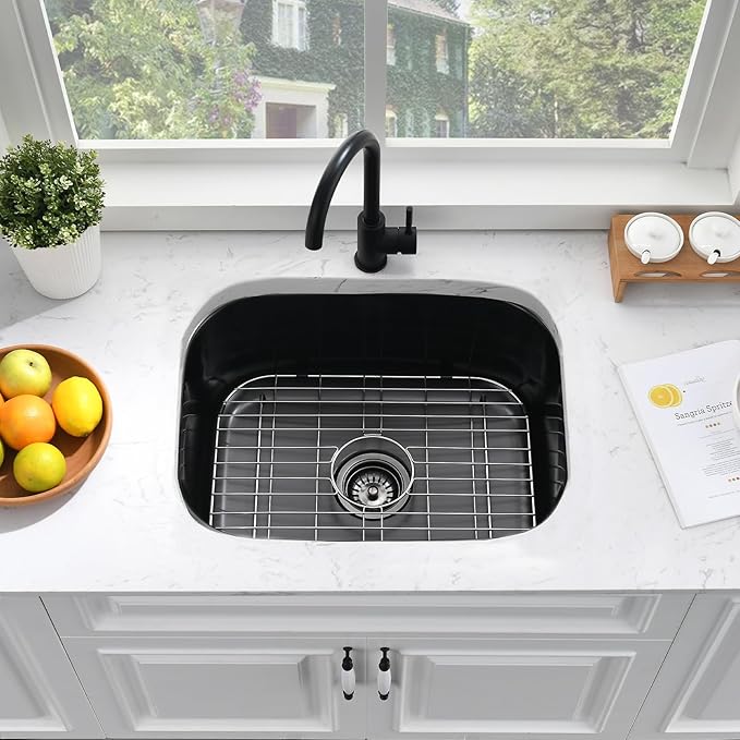 23 Inch Black Undermount Bar Sink-Bokaiya 23x18 Black Stainless Steel Undermount Kitchen Sink Wet Bar Prep Outdoor Sink 16 Gauge Single Bowl Kitchen Sink with Dish Grid