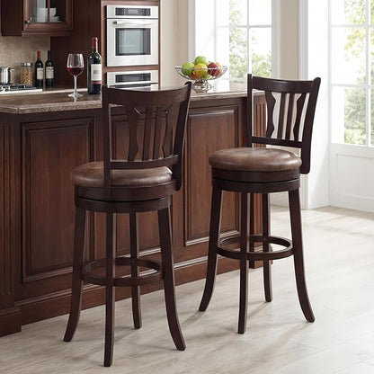 Giantex Swivel Bar Stools Set of 2, 30" Upholstered Bar Height Bar Chairs with Back, Faux Leather Seat, Solid Rubber Frame & Wrap-Around Footrest, Wooden Barstools for Kitchen Island, Pub