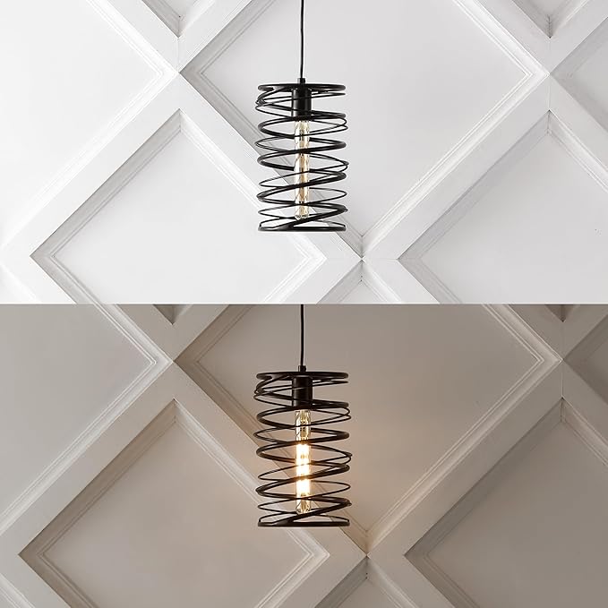 JONATHAN Y 7.25" Oil Rubbed Bronze Modern Iron Spiral LED Pendant Light for Kitchen Island, Glam Hanging Ceiling Fixture for Bedroom Dining Room, Metal Painting Shade, LED Bulb Included (JYL7910B)