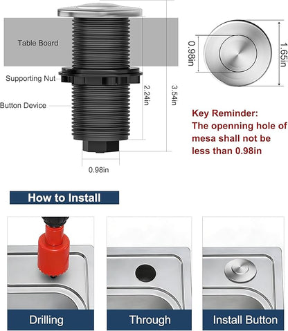 WUKUR Garbage Disposal Air Switch Kit for InSinkErator Garbage Disposal Sink Top Garbage Disposal Button Stainless Steel Brushed Nickel On/Off Air Button, Design for All Garbage Disposals