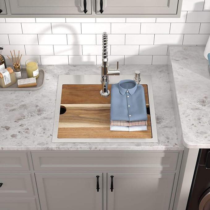 21 x 20 Inch Drop In Laundry Sink with Faucet, 12 Inch Deep 16 Gauge 304 Stainless Steel Utility Sink for Laundry Room, Garage, and Outdoor #TL-FDOE00085