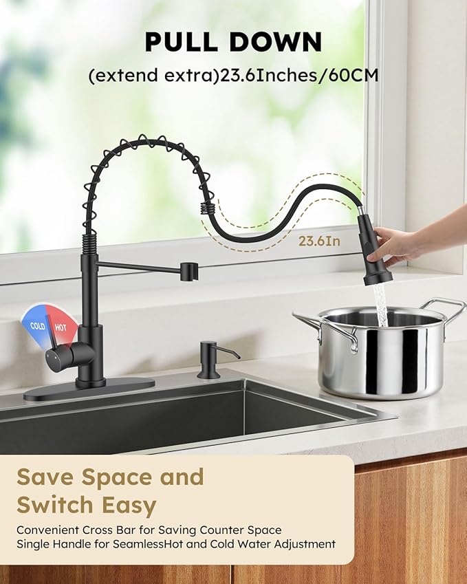 Arofa Kitchen Faucet with Pull Down Sprayer, Brushed Nickel Kitchen Sink Faucet 1-3 Hole Single Handle High Arc Stainless Steel Commercial Modern Kitchen Faucets for RV/Laundry/Outdoor/Bathroom Sink