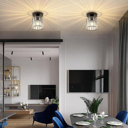 Crystal Ceiling Light, Modern Industrial Semi Flush Mount Ceiling Light Fixtures, E26 Black Indoor Lighting Fixture for Hallway, Entryway, Bathroom, Kitchen, Dining Room, 1-Light