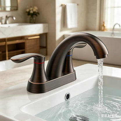 Bathroom Faucet, 4 Inch Bathrooms Faucets for Sink 3 Hole, Centerset Bathroom Sink Faucet with Pop Up Drain and cUPC Lead-Free Hose(ORB)